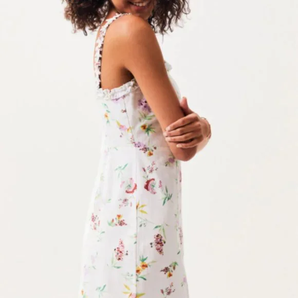 LA Hearts Linen Ruffle White Floral Spring Mini Dress - Picture 5 of 11